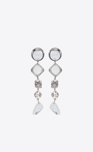 boucles d'oreilles longues smoking en laiton argenté et cristaux blancs